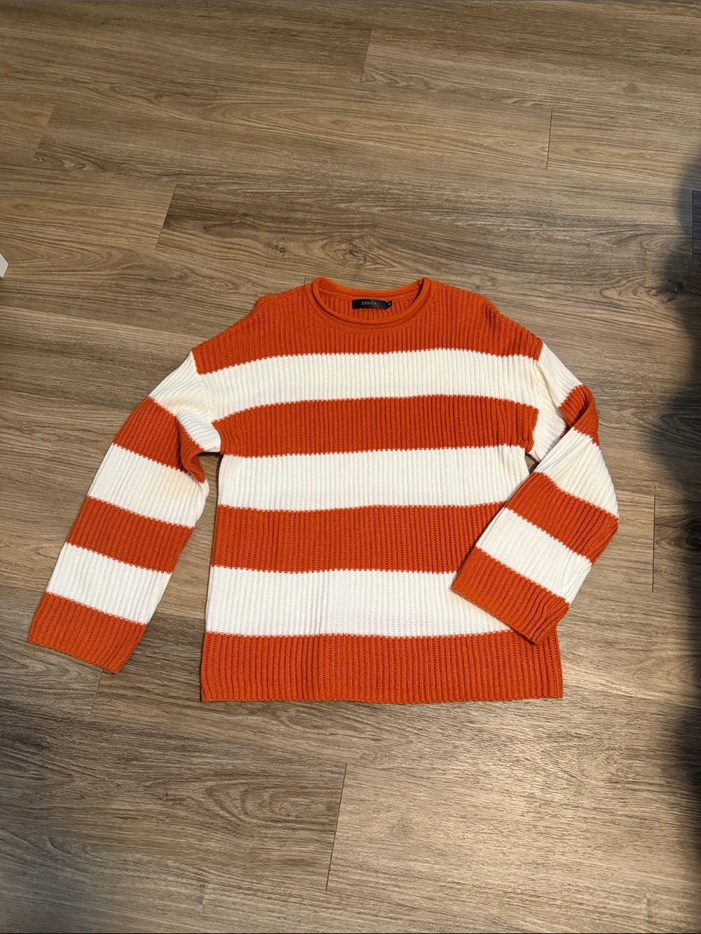 Women's Orange & White Striped Crewneck Sweater